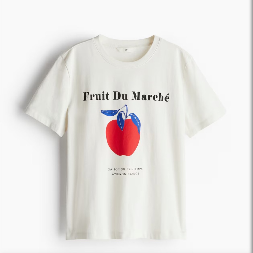 H&M Kids White Tee with Red and Blue Fruit Graphic